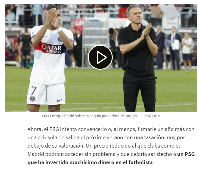 西媒:巴黎下周将最后一次留用姆巴佩 开出一年短期合同并设定低违约金